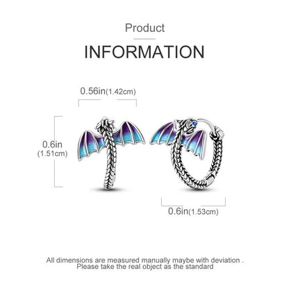 925 Sterling Silver Blue Purple Dragon Hoop Earrings Women Jewelry