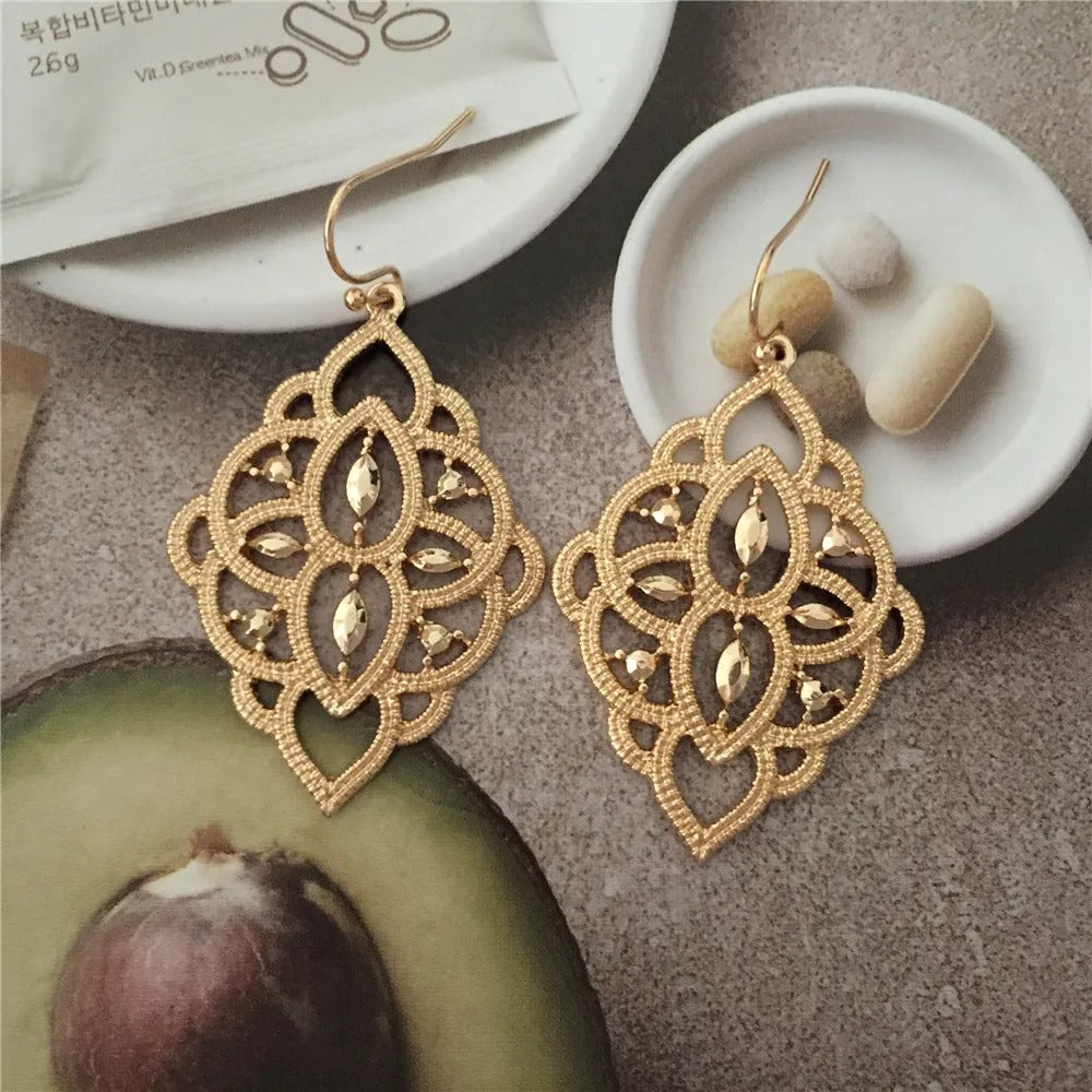 Hollow Geometric Drop Earrings Gold Korea Design Women