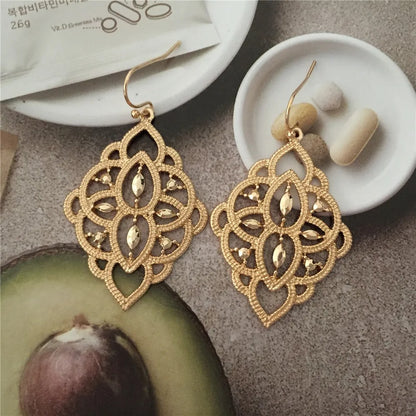 Hollow Geometric Drop Earrings Gold Korea Design Women