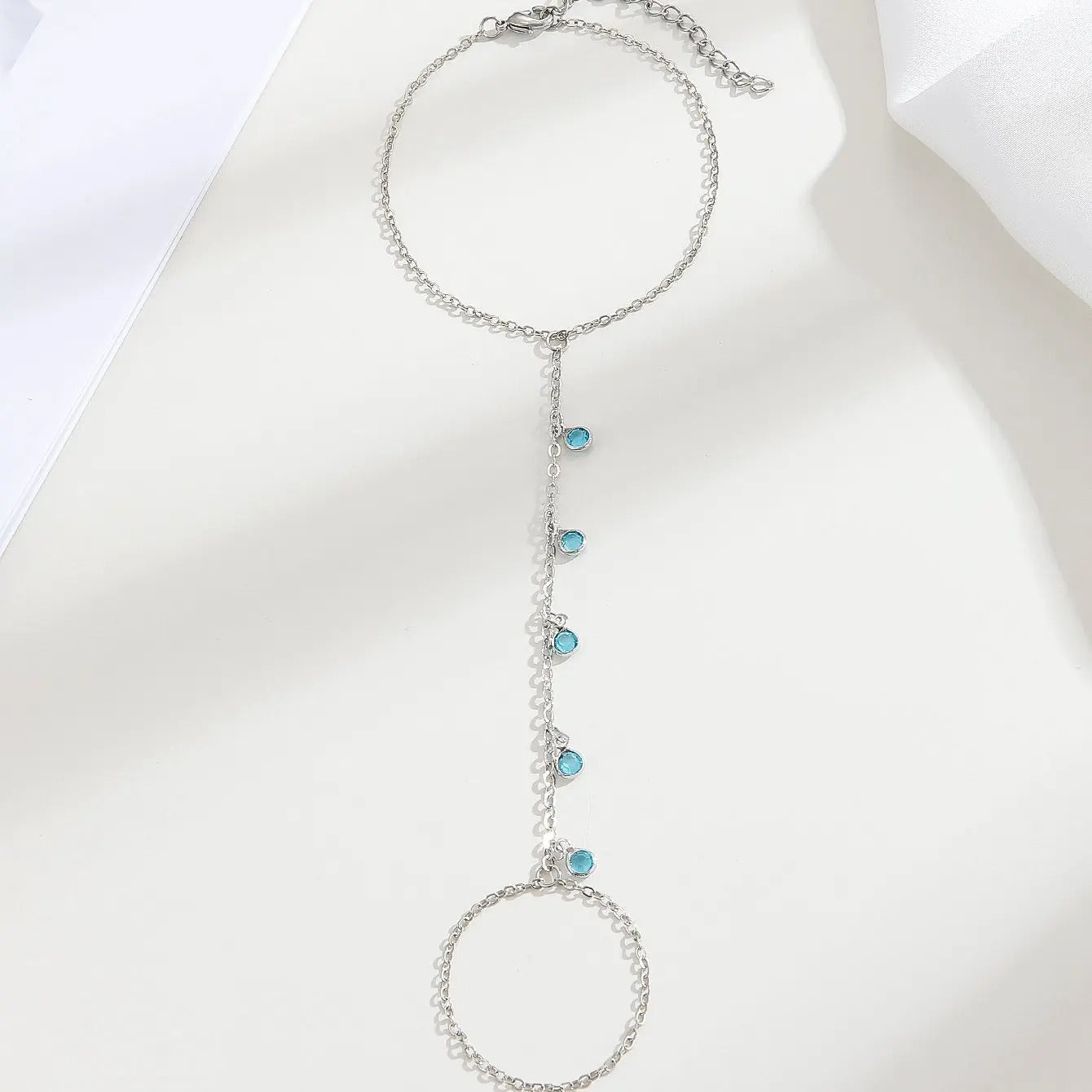 Zircon Hand Chain Bracelet with Finger Ring for Women