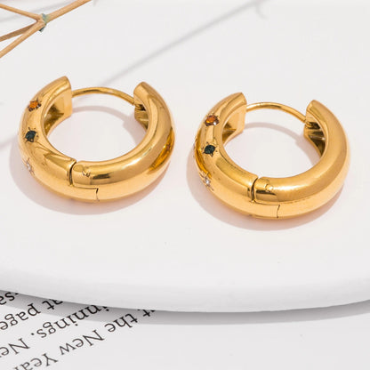 Gold-Plated Zircon Hoop Earrings Stainless Steel Women’s Jewelry