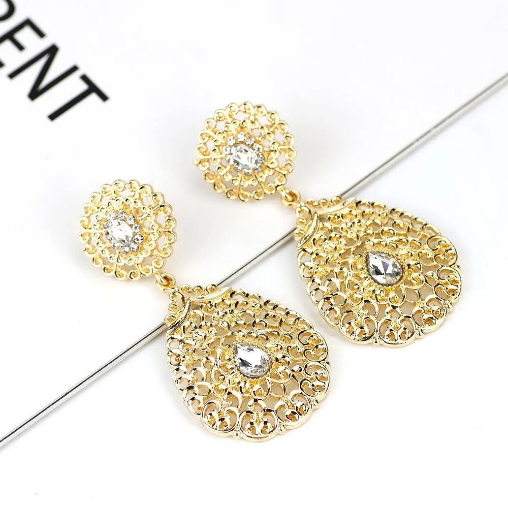 Gold Color Morocco Earring For Women Arabic Bride Wedding Jewelry Crystal Drop Earring