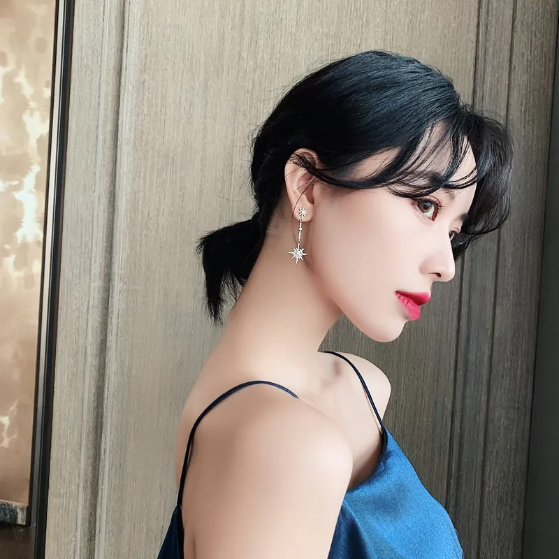 Women’s Long Crystal Star Earrings Exaggerated Trendy Party Jewelry