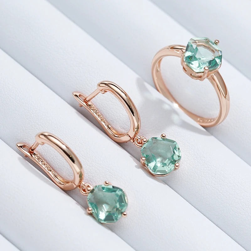Light Green Stone Women's Drop Earrings 585 Rose Gold Color Simple Fashion Daily Jewelry
