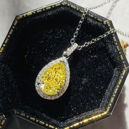 Fashion Pear-shaped Yellow Zirconia Pendant Necklace Women Luxury Engagement Accessories Temperament Lady Wedding Jewelry