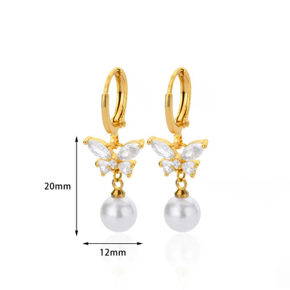 2025 Imitation Pearl Butterfly Hoop Earrings Stainless Steel Geometric Wedding Jewelry for Women