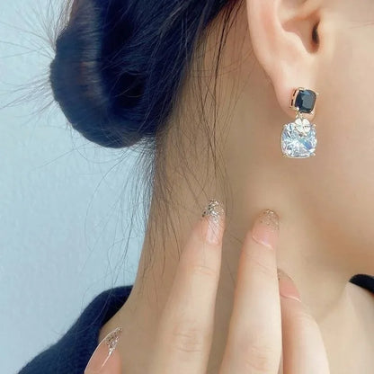Luxury Zircon Pendant Dangle Earrings Women Stainless Steel
