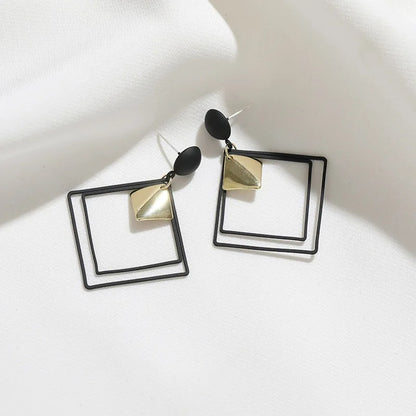 Black Double Layer Hollow Rhombus Drop Earrings Women’s Party Jewelry