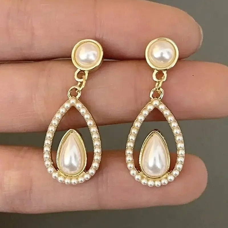 Imitation Pearl Water Drop Earrings for Women Vintage Dangle Jewelry