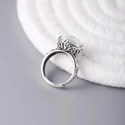 925 Sterling Silver Hollowed Pearl Adjustable Rings For Women Wedding Luxury Accessories