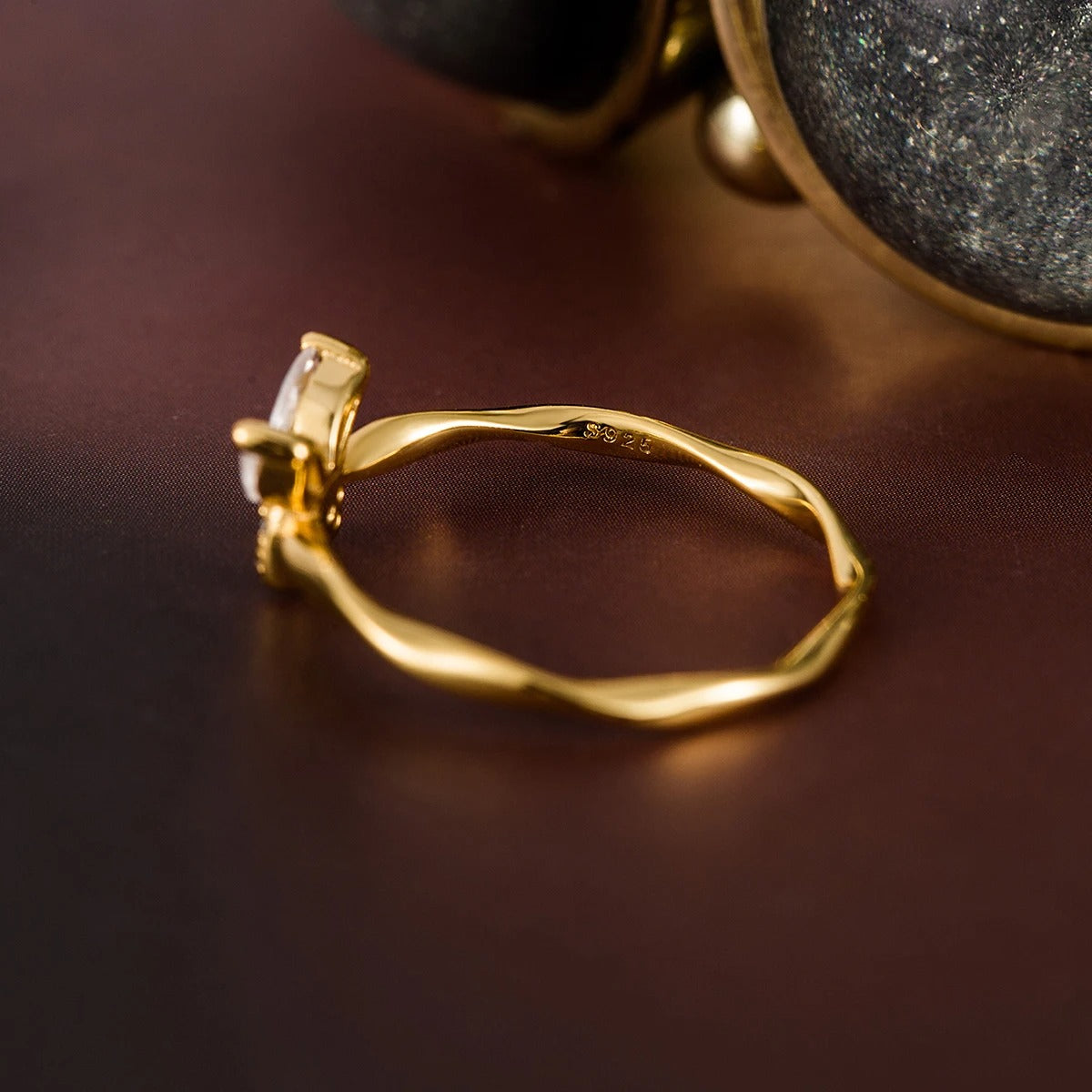 Sterling Silver 18K Gold Butterfly Ring Twisted Cubic Zirconia Jewelry for Women