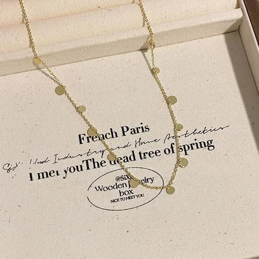 Vintage Simple Colored Bead Metal Chain Necklace for Women‘s Sun and Moon Light Luxury Beaded Sweater Chain Daily Jewelry Gift