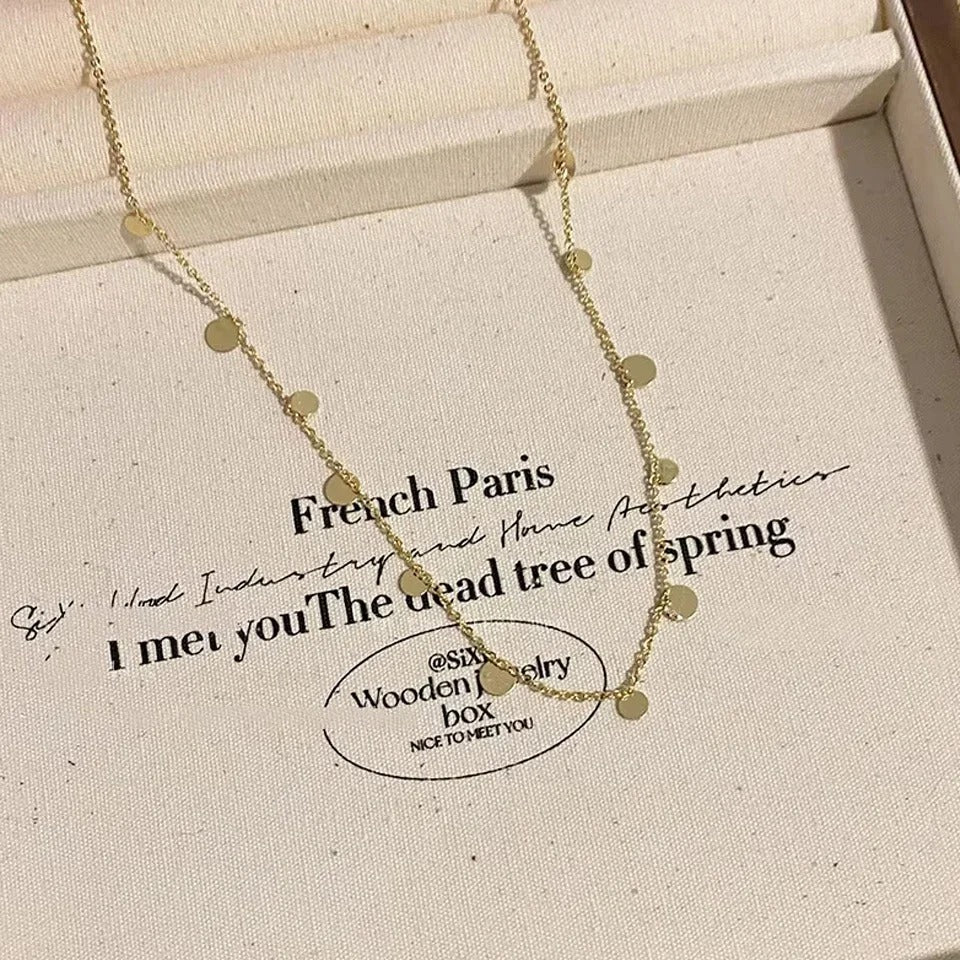 Vintage Simple Colored Bead Metal Chain Necklace for Women‘s Sun and Moon Light Luxury Beaded Sweater Chain Daily Jewelry Gift