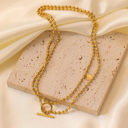316L Stainless Steel New Design 70cm Long Chain Small Beads OT Buckle Necklace for Women Punk Hip-Hop Jewelry