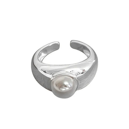 925 Sterling Silver Pearl Adjustable Ring for Women Wedding Engagement Jewelry