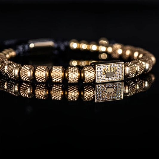 [Micro-Set Bead Bracelet] Luxury Micro-Set Square Crown Bead Adjustable Size Men's Gorgeous Braided Bracelet