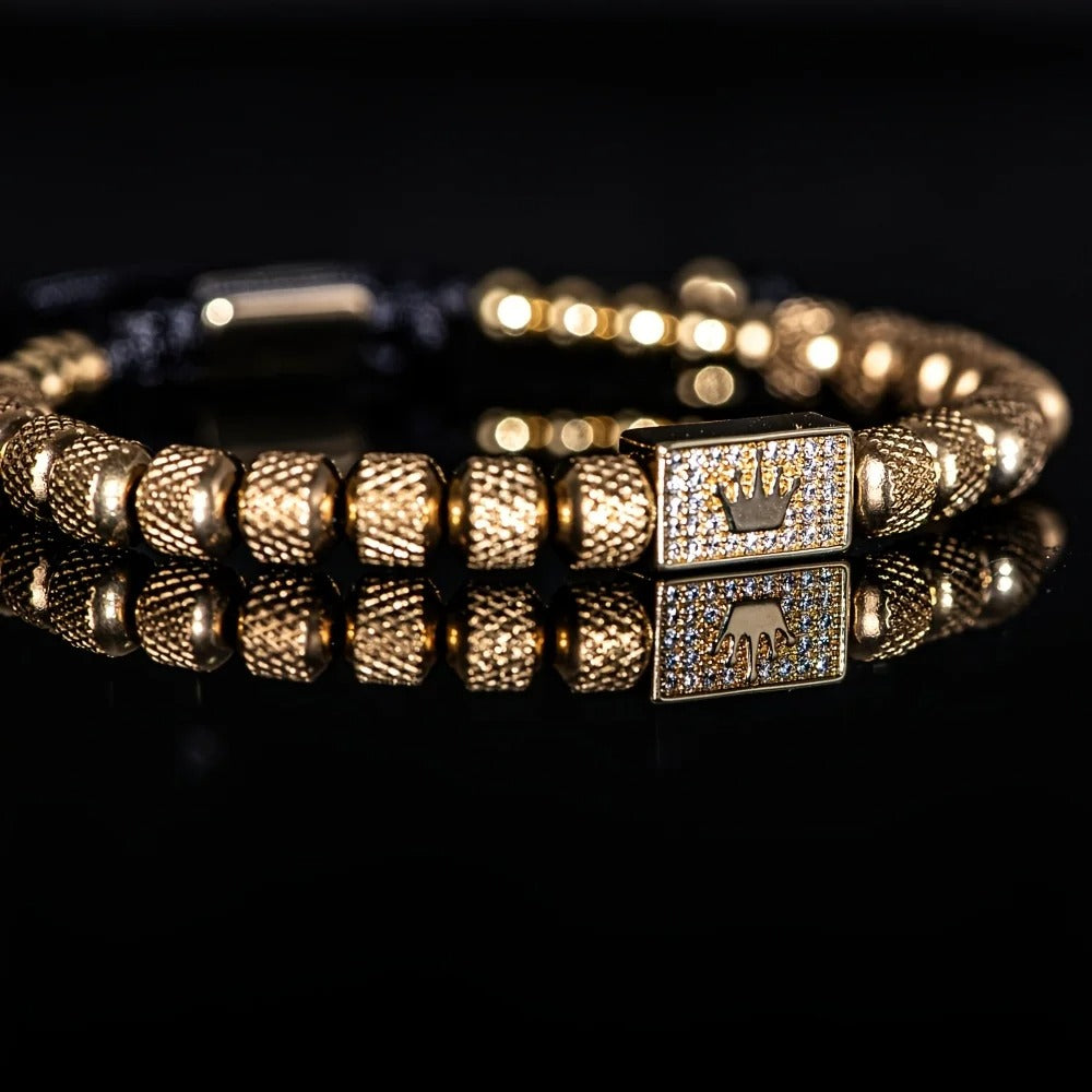 [Micro-Set Bead Bracelet] Luxury Micro-Set Square Crown Bead Adjustable Size Men's Gorgeous Braided Bracelet