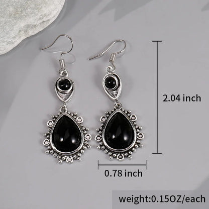 Vintage Black Stone Drop Earring Jewelry Triangle Hollow Ear Jewelry For Women Girls