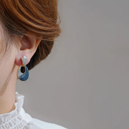 Grey Blue Enamel Water-Drop Dangle Earrings Women Trendy Jewelry