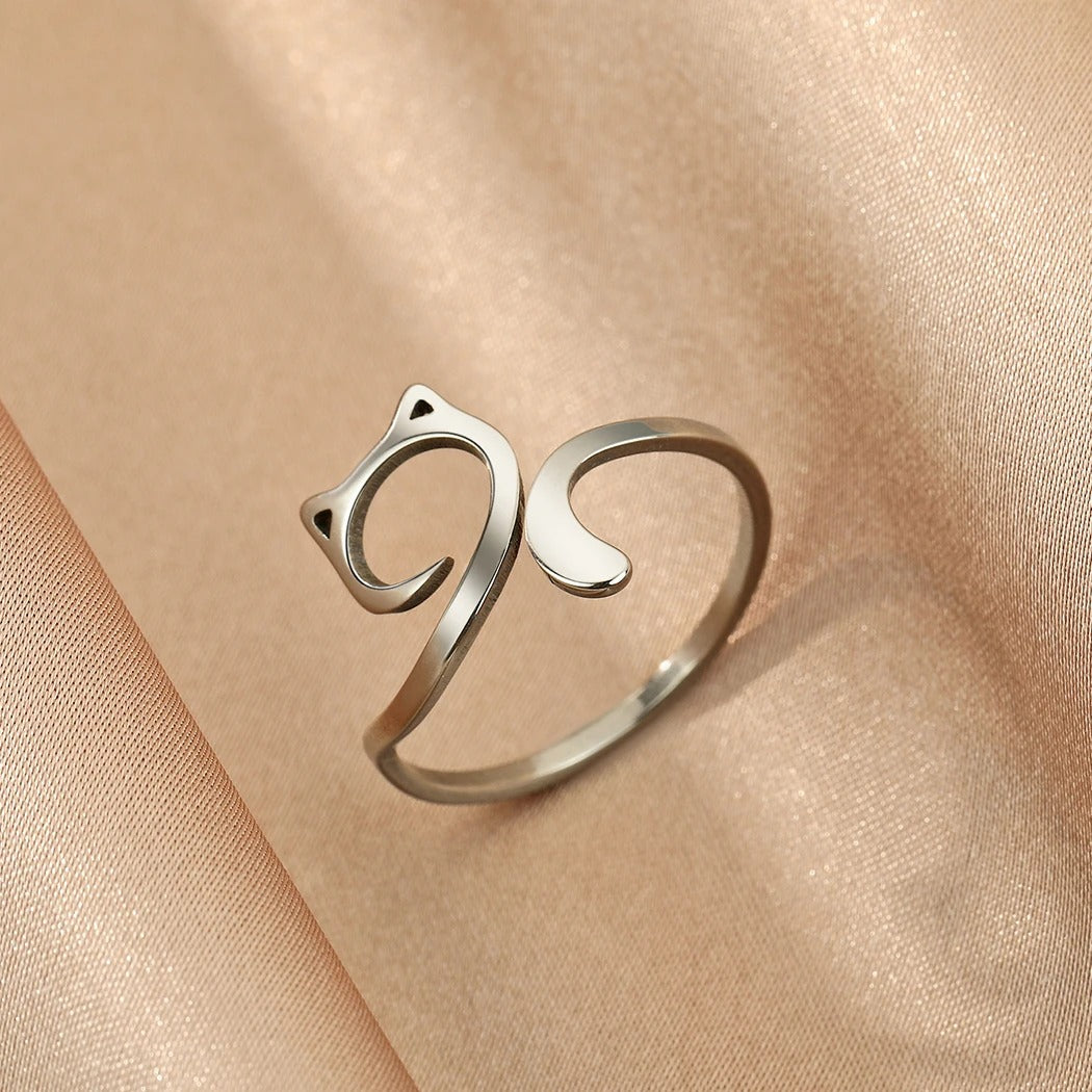 Cute Cat Simple Rings Girls Women Stainless Steel Animal Jewelry Lovely Stacking Ring Birthday Gift