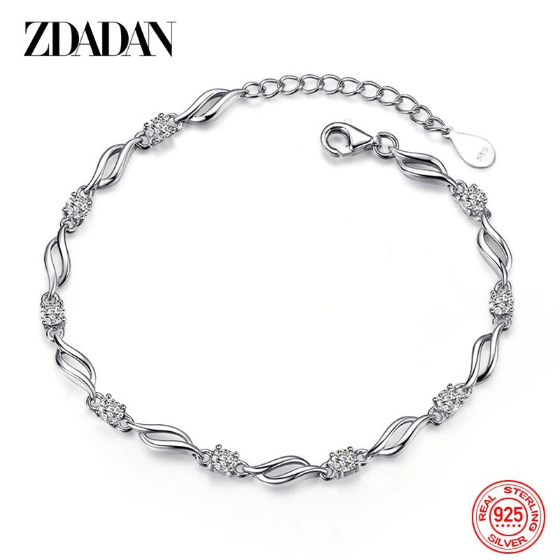 ZDADAN 925 Sterling Silver Crystal Bracelet Chain For Women Fashion Jewelry Gift