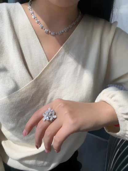 925 Silver White Zircon Flower Ring Exquisite Women’s Jewelry Gift