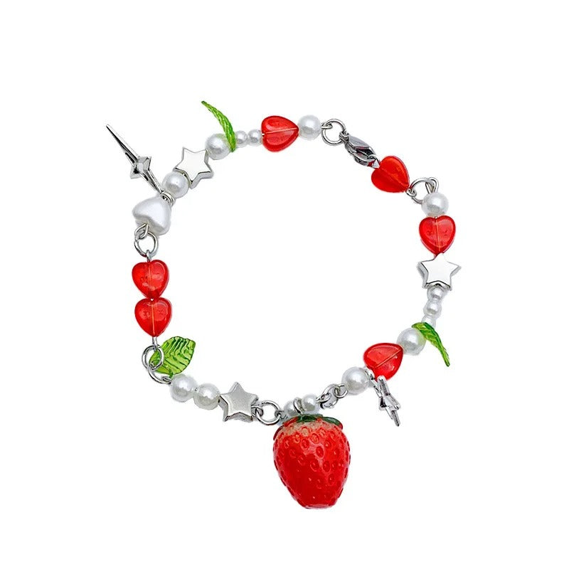 1 Pc Exquisite Strawberry Cute Fashion Color Alloy Beaded Bracelet Set Women