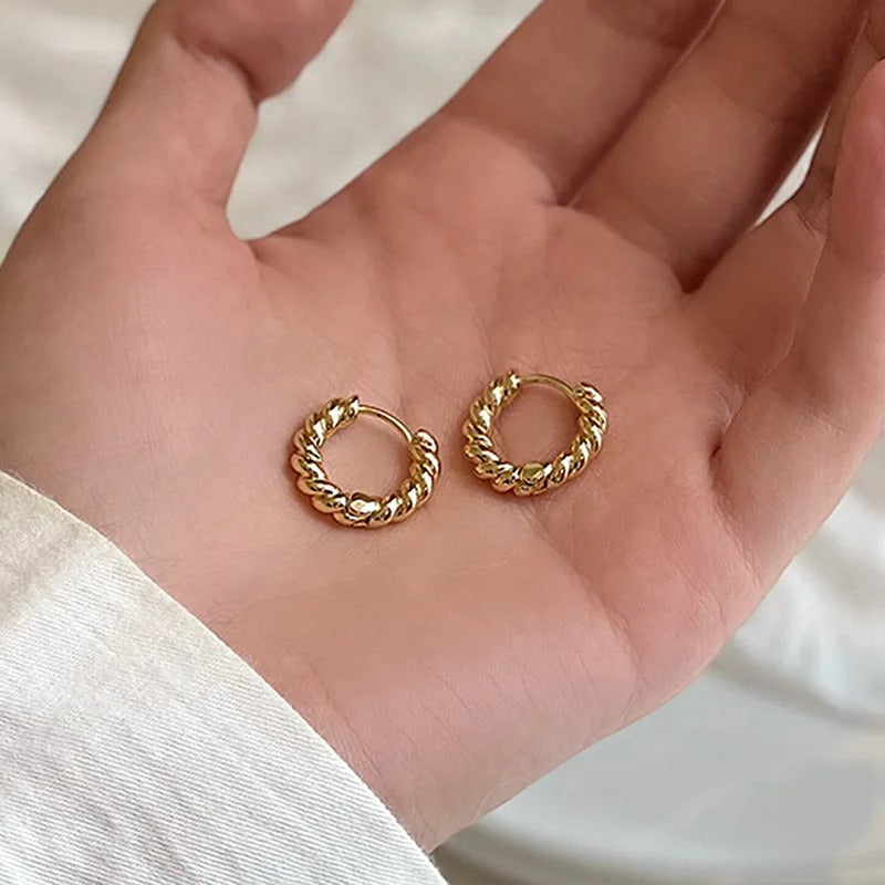 Minimalist Gold Twisted Hoop Earrings Women Dainty Brass Jewelry Gift