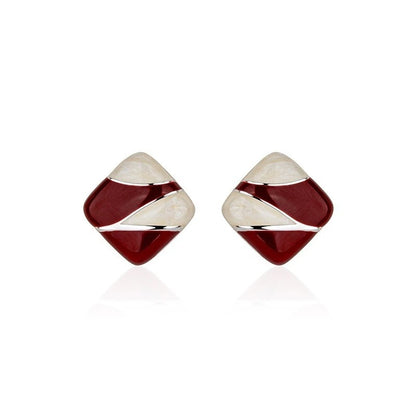 Red Block Square Stud Earrings Korean Style Women’s Party Jewelry