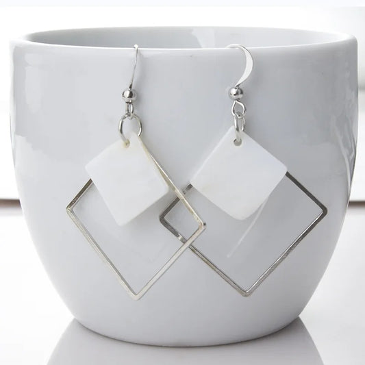 Minimalist Punk Love Square White Shell Drop Earrings For Women Ear Jewelry Wedding