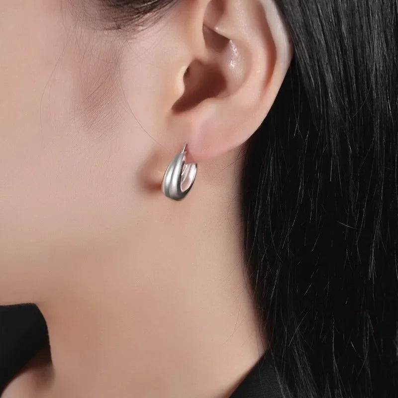 Gold Geometric Hoop Earrings Korean Style Women’s Daily Jewelry