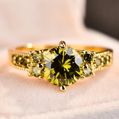 Olive Green Crystal Ring Women’s Gold Wedding Jewelry
