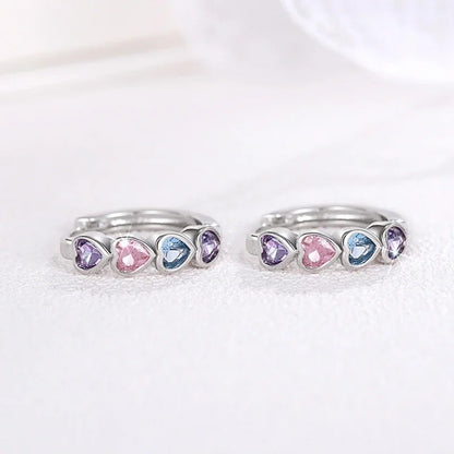 Dainty Heart CZ Hoop Earrings Colorful Women Jewelry