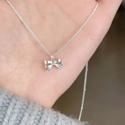 Elegant Bow Pendant Necklace for Women Delicate Adjustable Chain Feminine Dainty Accessories Party Daily Jewelry Gift