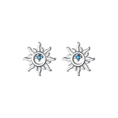925 Sterling Silver Blue Zircon Sun Stud Earrings Women