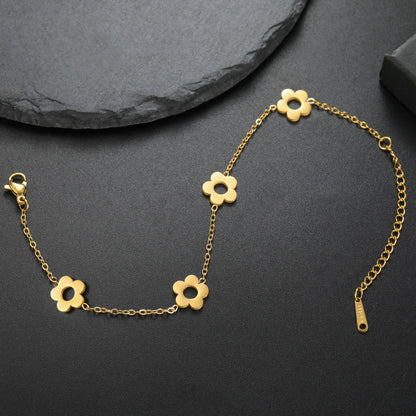 Gold Stainless Steel Flower Bracelet for Women Adjustable Charm Jewelry