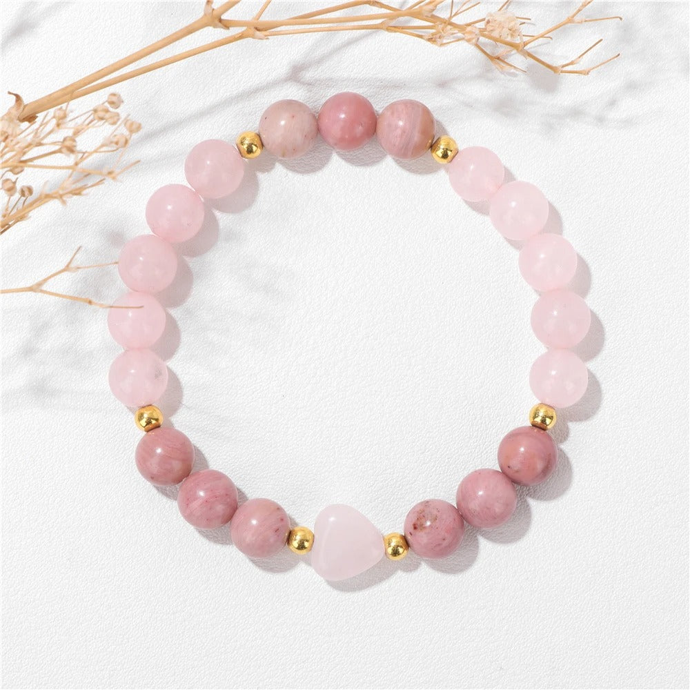 Rose Heart Bracelet Natural Stone Tiger Eye Opal Healing Reiki Crystal Elastic Bracelets For Women Men Couple Jewelry