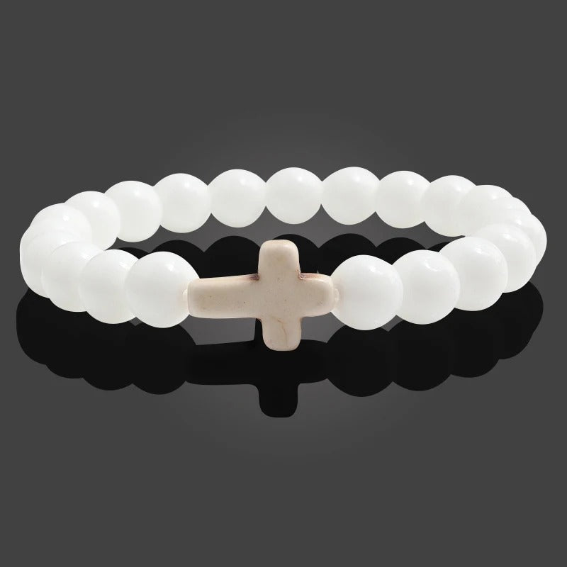 Charm Natural Stone Bracelet Cross Black Lava Matte Beaded Bracelets Handmade Women Fitness Chain Couple Jewelry Gift