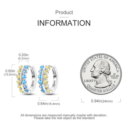 Women’s S925 Silver Hoop Earrings Sparkling Blue Yellow Zircon