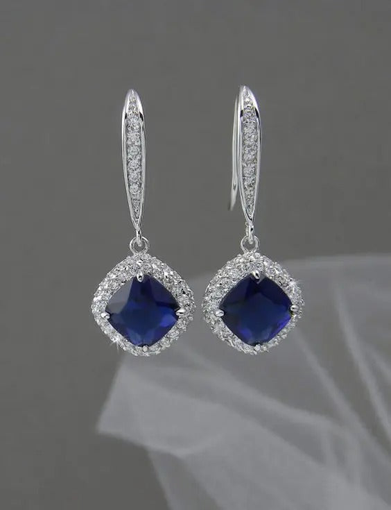 Silver Zircon Dangle Earrings for Women Party & Wedding Jewelry