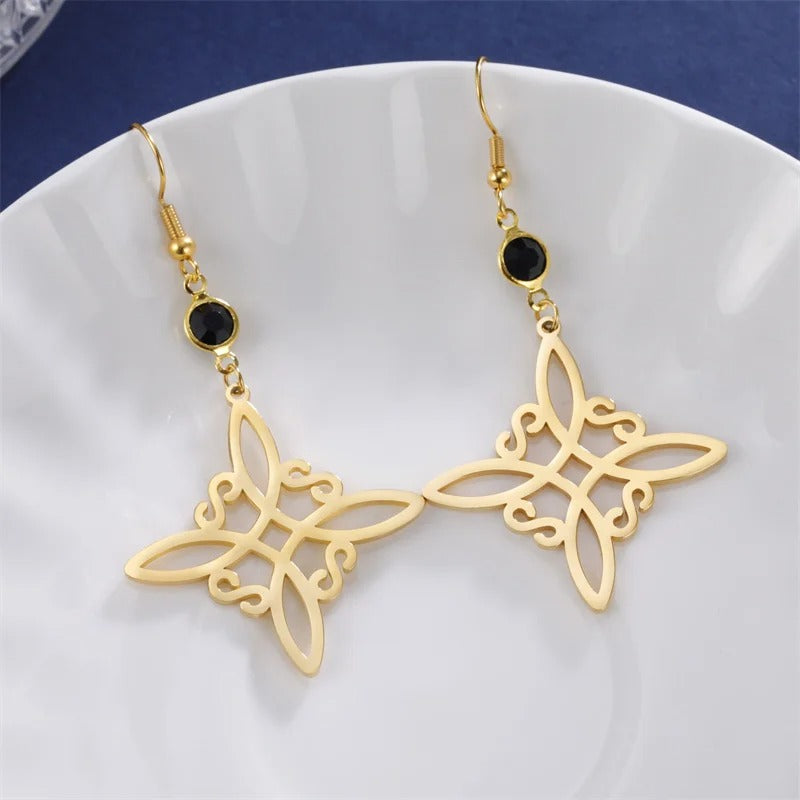 Vintage Witch Knot Crystal Drop Earring for Women Stainless Steel Witchcraft Amulet Dangle Earrings Wicca Protection Jewelry
