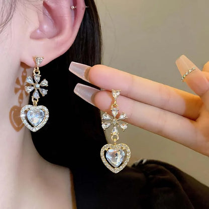 Elegant Heart Crystal Drop Earrings Women Fine Jewelry Gift