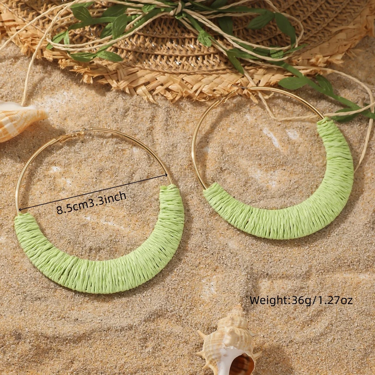 Exaggerated Multicolor Big Hoop Earrings Handmade Rattan Circle