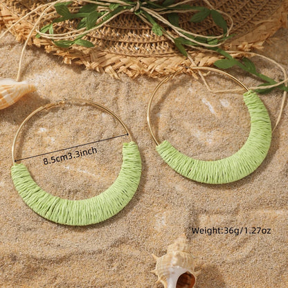 Exaggerated Multicolor Big Hoop Earrings Handmade Rattan Circle