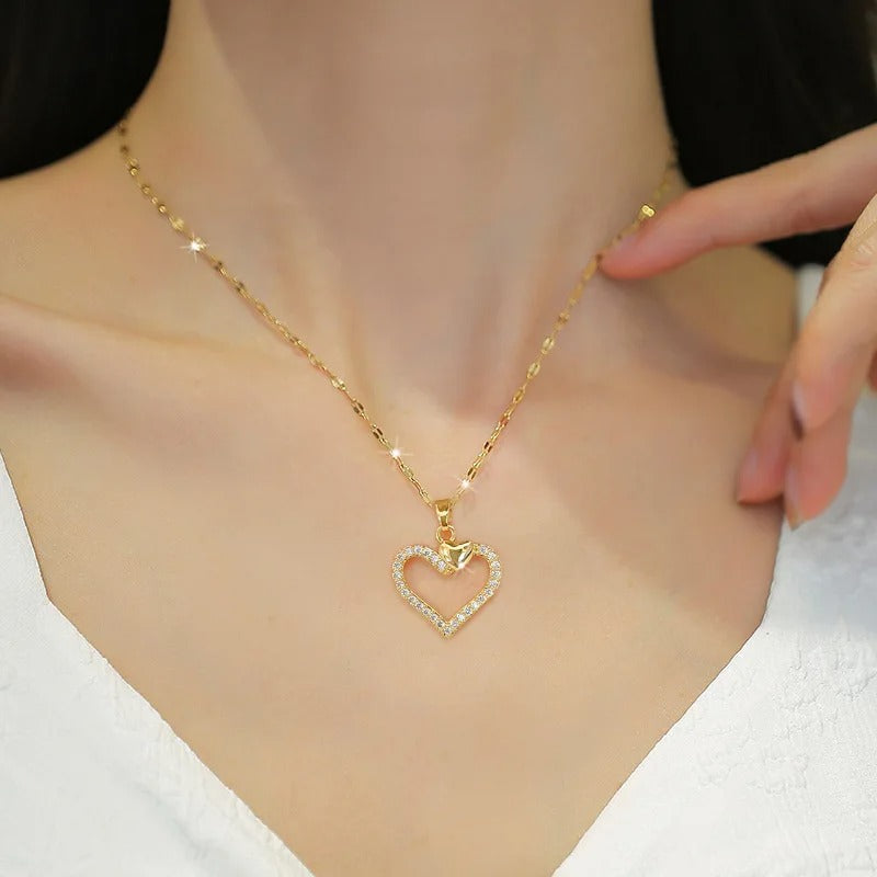 Stainless Steel Gold Plated Hollow Out Heart Pendant Necklace For Women Girls Birthday Anniversaries Infinite Love Jewelry