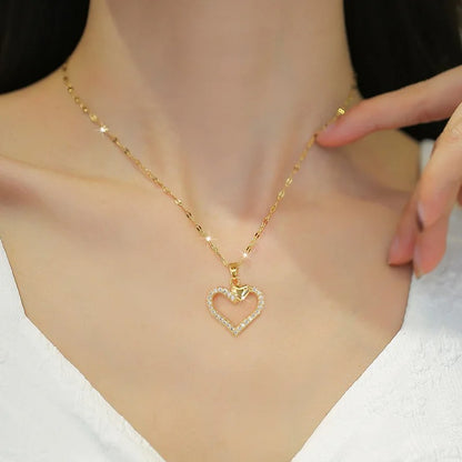 Stainless Steel Gold Plated Hollow Out Heart Pendant Necklace For Women Girls Birthday Anniversaries Infinite Love Jewelry
