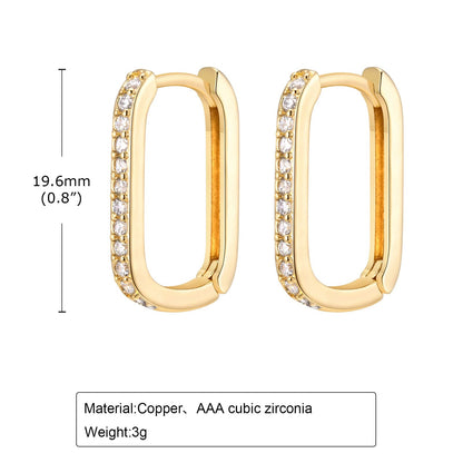 Gold Plated Cubic Zirconia Row Huggies Women Geometric Hoop Earrings