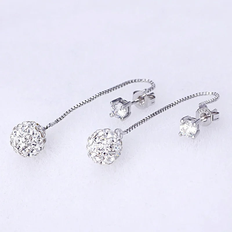 925 Silver Crystal Tassel Earrings Long Drop Jewelry for Women
