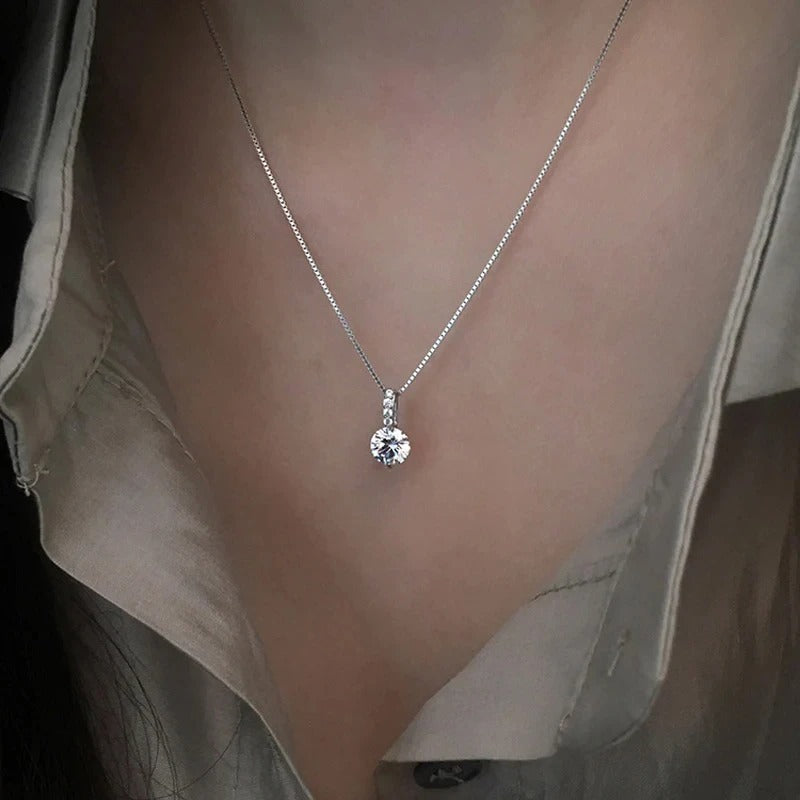 ]Eternity Pendant Necklace with Round Cubic Zirconia Simple and Elegant Women's Accessories for Wedding Classic Jewelry
