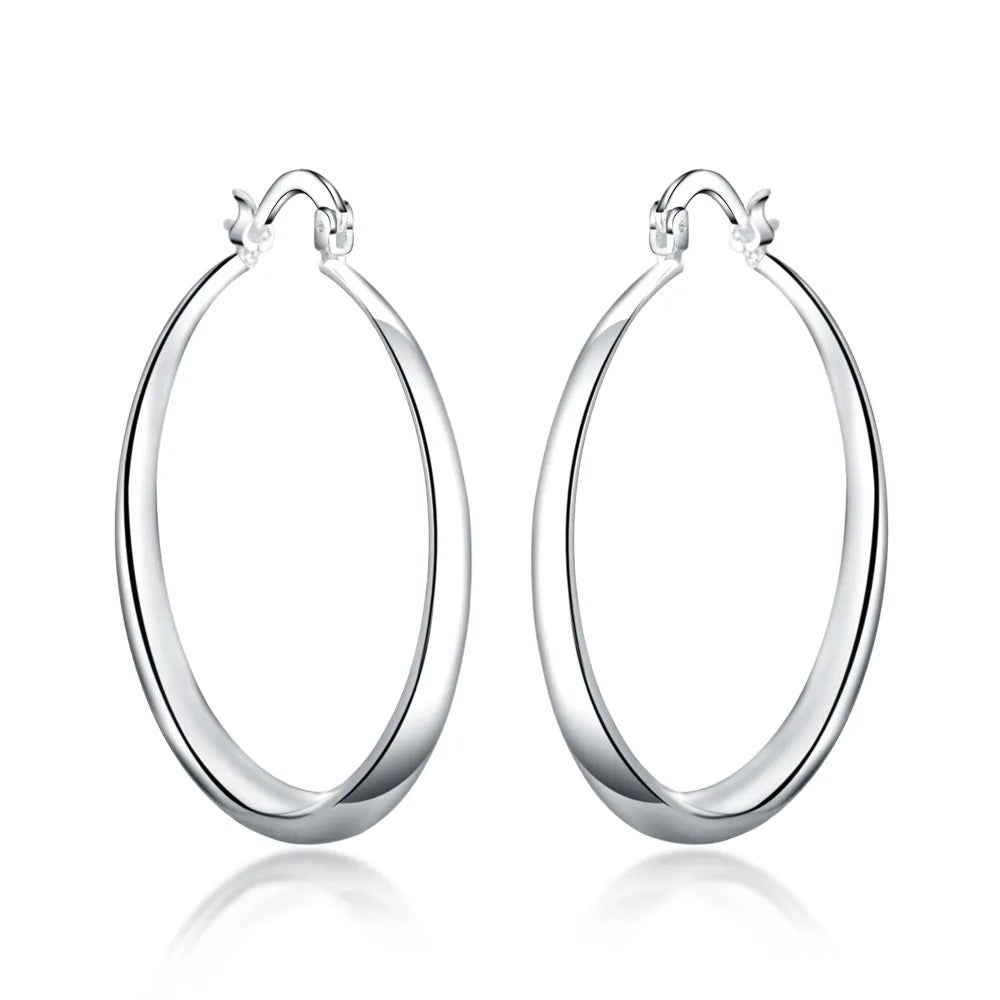 925 Sterling Silver 40mm Round Hoop Earrings Women Wedding Jewelry